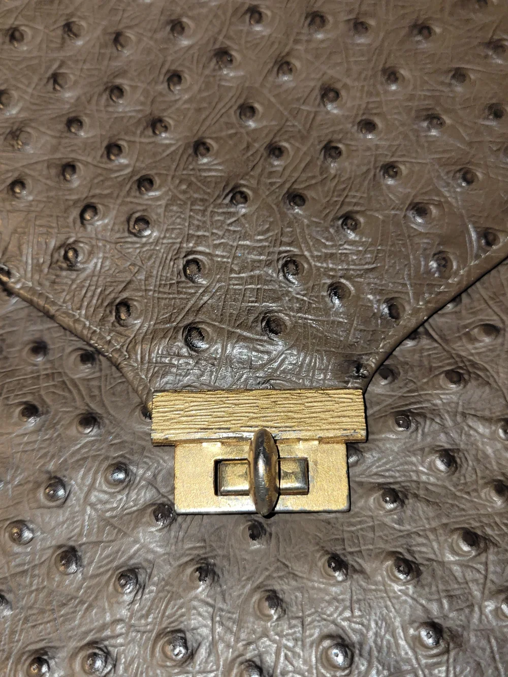 Vintage Ostrich Leather Olive Green Leather Handbag